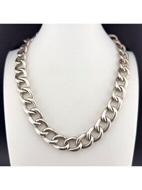 Vintage Signed Monet Silver Tone Chain Necklace Chunky Collar Statement Choker